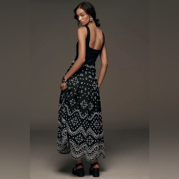 NWT Maeve Sleeveless Square-Neck Eyelet Midi Dress - Size Large - Black - Picture 3 of 14